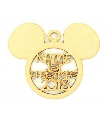Laser Cut Personalised '1st Christmas' with Year Mouse Head Bauble - 120mm Size